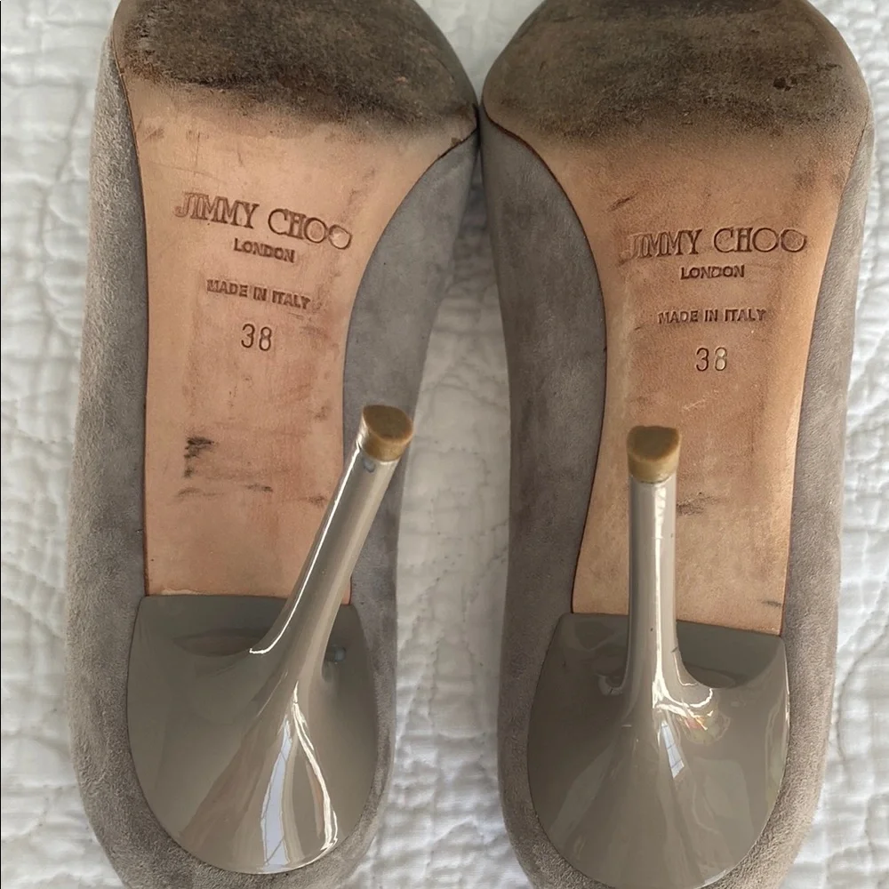 Jimmy Choo Suede Animal Print Pumps Size 38 Gray and Tan - Picture 4 of 7